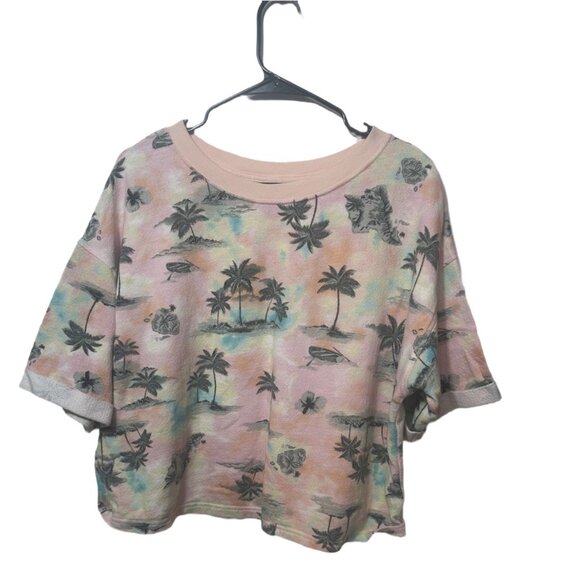 Old Navy Tie Dye Palm Tree Print Crop Tee Orange Blue Size M - Picture 2 of 4